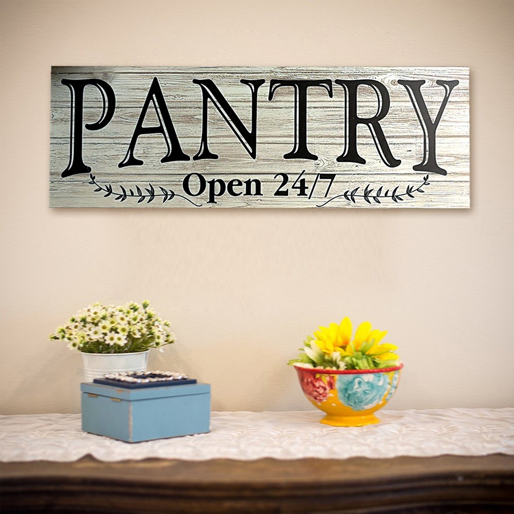 Pantry Open 24/7 Teken Muur Plaque Of Opknoping Kamer Deur Keuken Vintage Opknoping Kamer Deur Boerderij Stijl Hout Teken