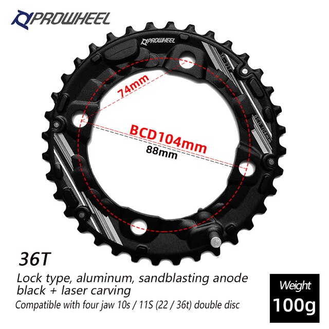 Prowheel 104/64BCD Mtb Fiets Tandwielen Dubbel Kettingwiel 26T 28T 36T 38T 10/11 Speed Kettingblad fiets Crankstel Tandplaat Onderdelen: 36T for 22-36T