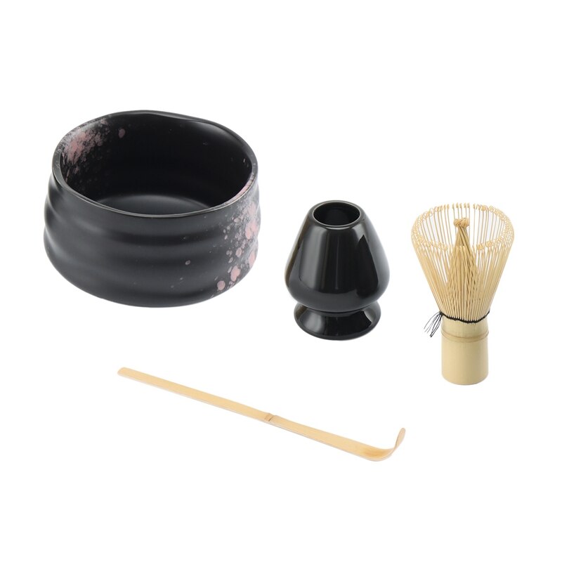 4Pcs/Set Traditional Matcha Set Bamboo Matcha Whisk Scoop Ceramic Matcha Bowl Whisk Holder Japanese Tea Sets