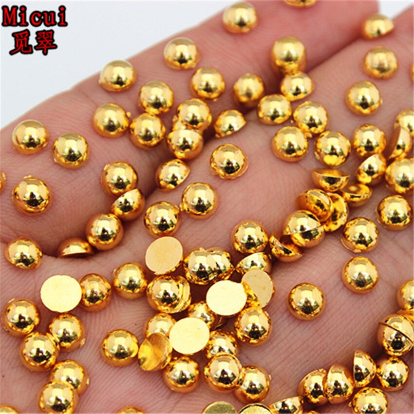 Micui Goud Kleur Ronde Rhinestone Applicaties Plaksteen Acryl Strass Niet HotFix Crystal Stenen 3D Nail Art Voor DIY Ambachten MC94