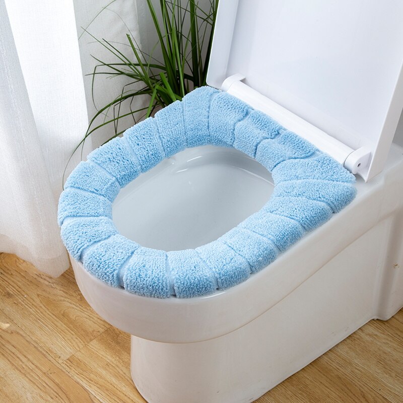 Housse de siège de toilette tricotée, chaude pour l'hiver, avec poignée, coussin de toilette en forme de O, accessoires de salle de bains: 4