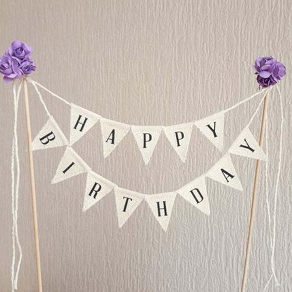 Birthday Cake Flag Topper Baking Decoration Tools Wood Paper Happy Birthday Party Decor Gadgets Banner