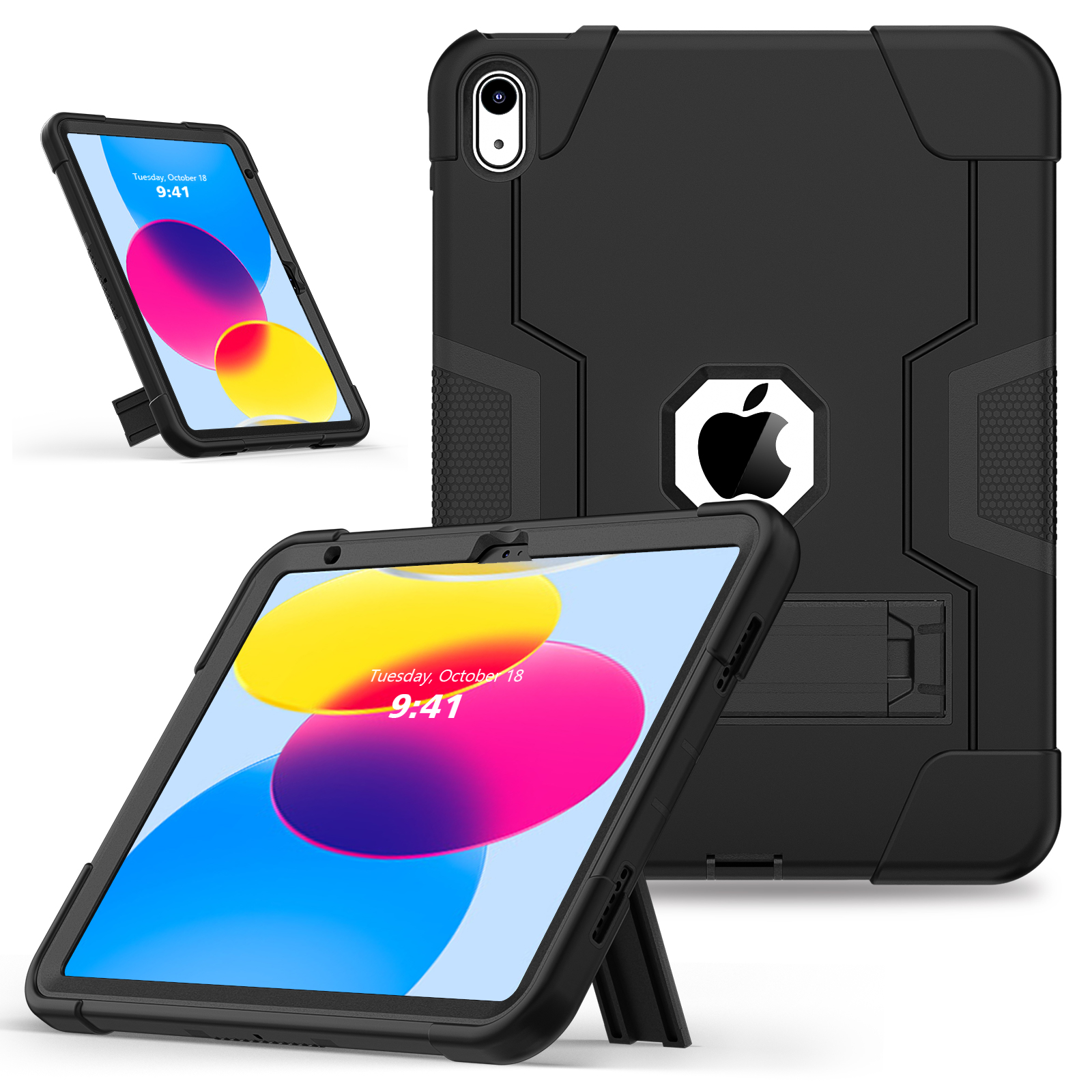 Kickstand Rugged Case Universal For iPad 11" (A16) 11th 10.9 10th A3355 A3356 A2757 A2777 A2696 3-Layers Protect Cover: 12.4 / Red