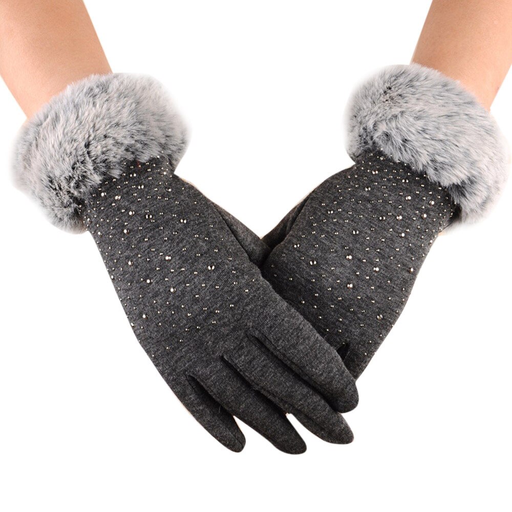 Gants en fausse fourrure épaisse pour femmes, mitaines à écran tactile, à paillettes, en cachemire, chauds pour l&#39;extérieur, hiver: Gray