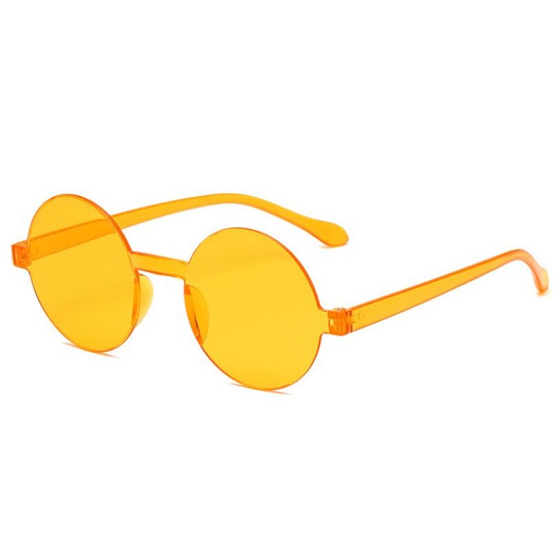 Candykleurige ronde zonnebril voor dames, vintage randloos, rood, geel, eendelige lens, trendy zonnebril voor heren en dames: Oranje