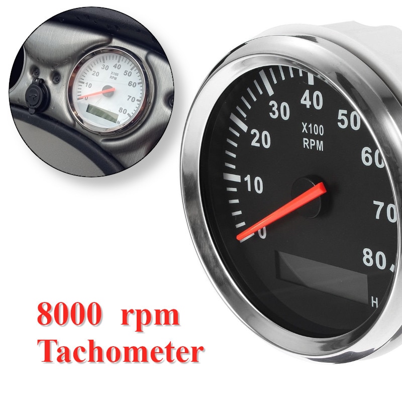 Båtturteller marine turtellermåler 8000 rpm 85mm turtellermåler lcd timeteller tacometro fit diesel bensin 12v/24v