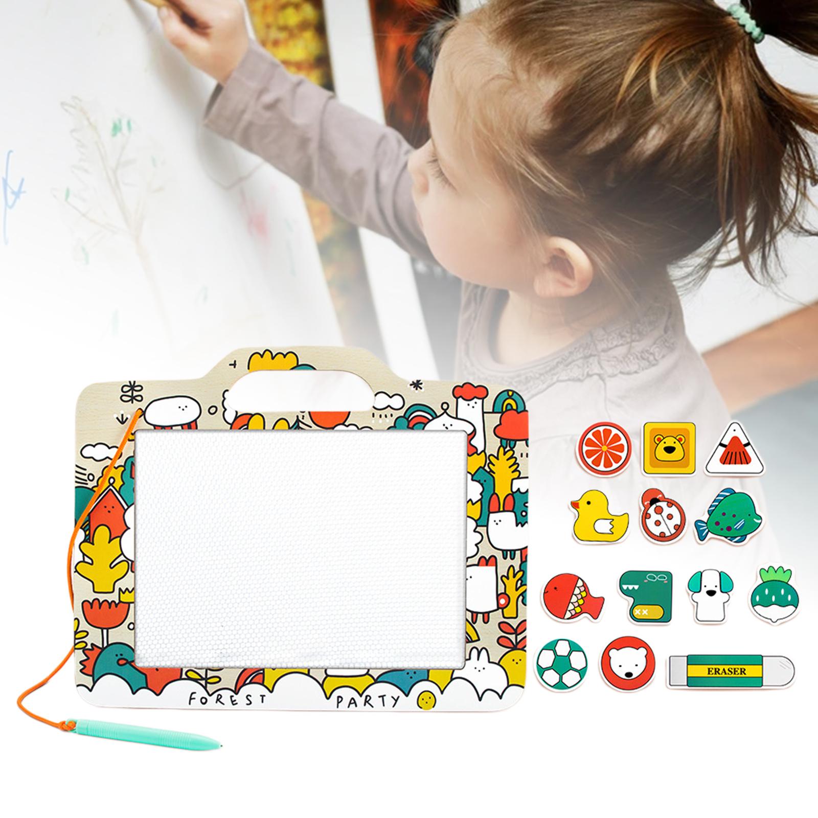 Reusable Magnetic Drawing Board with Stamps Erasable for Preschool Car: animal bus