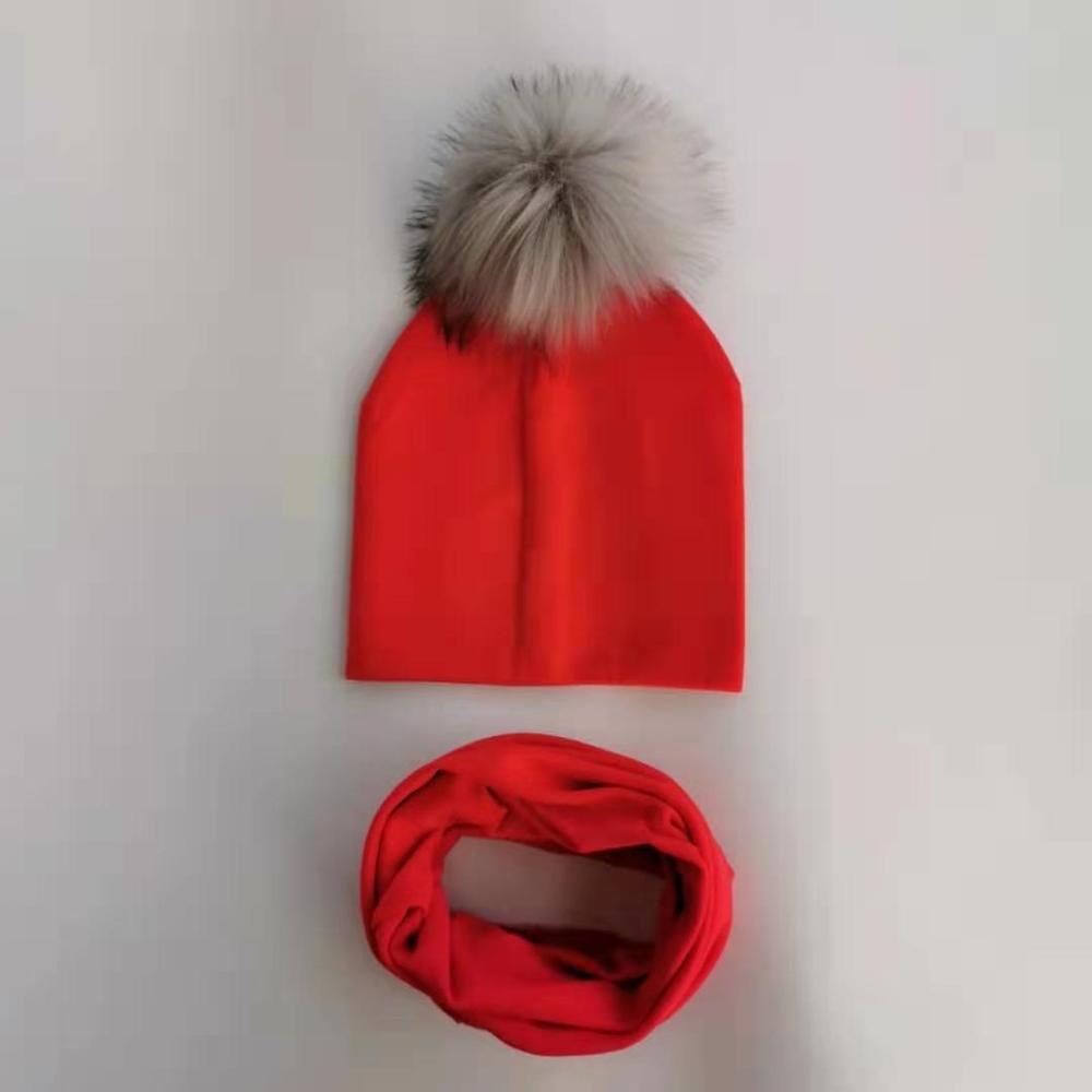 Kinderen Pom Pom Hoed Herfst Winter Baby Hoed Meisjes Jongens Cap Kids Beanie Bonnet Kraag Sjaal Set Baby Cap fotografie Props: 1 red