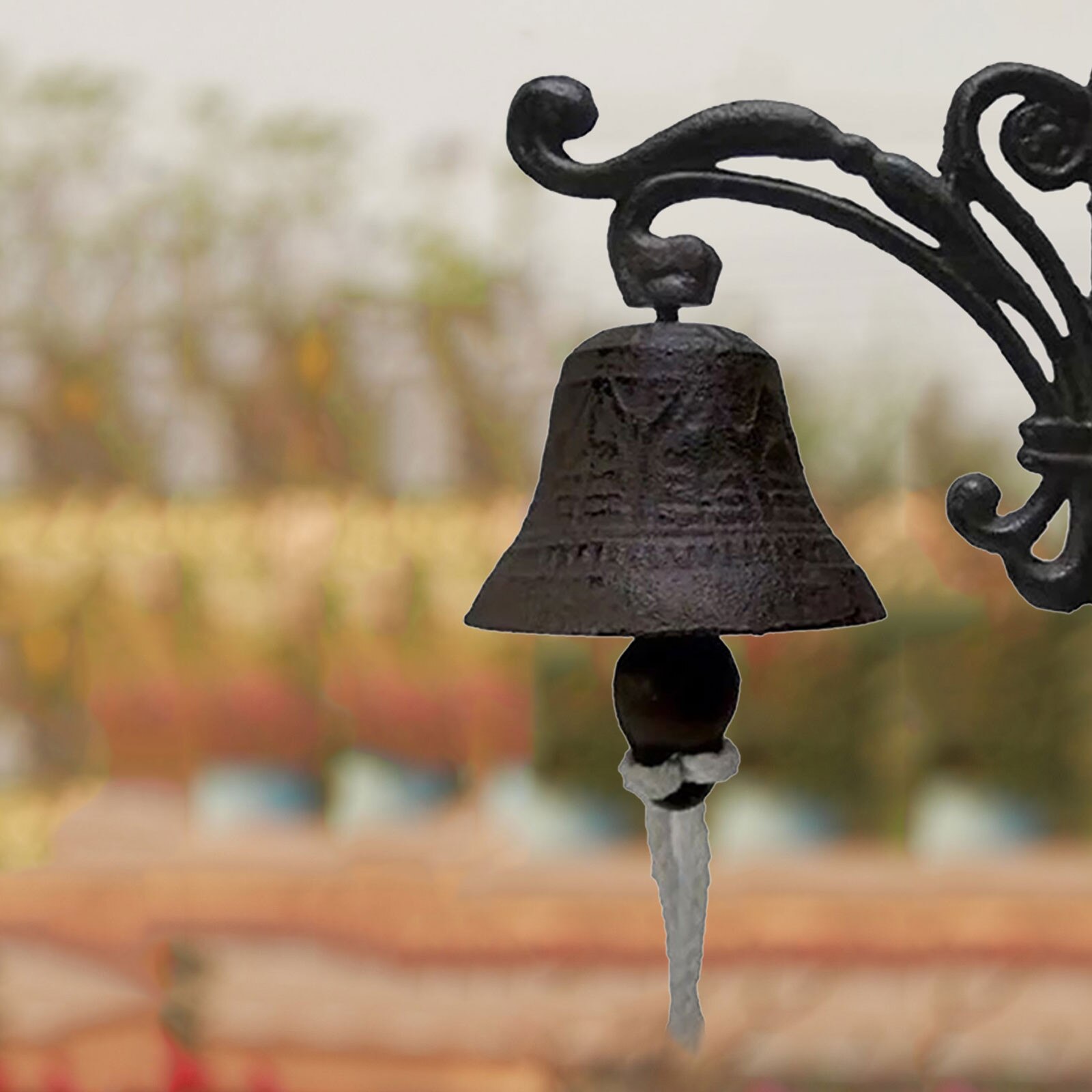 Campana de hierro rústica para puerta de jardín, Campana decorativa antigua montada en la pared para interior y exterior
