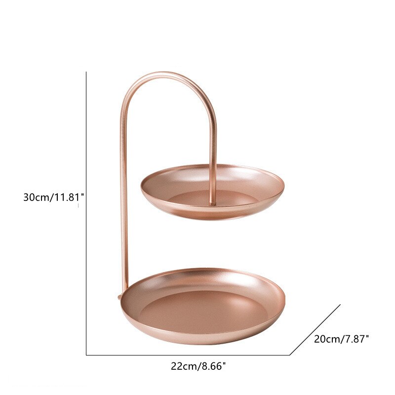 Cake stand Gold iron double layer storage tray dessert table candy snack tray jewelry display rack home decoration: B rose gold