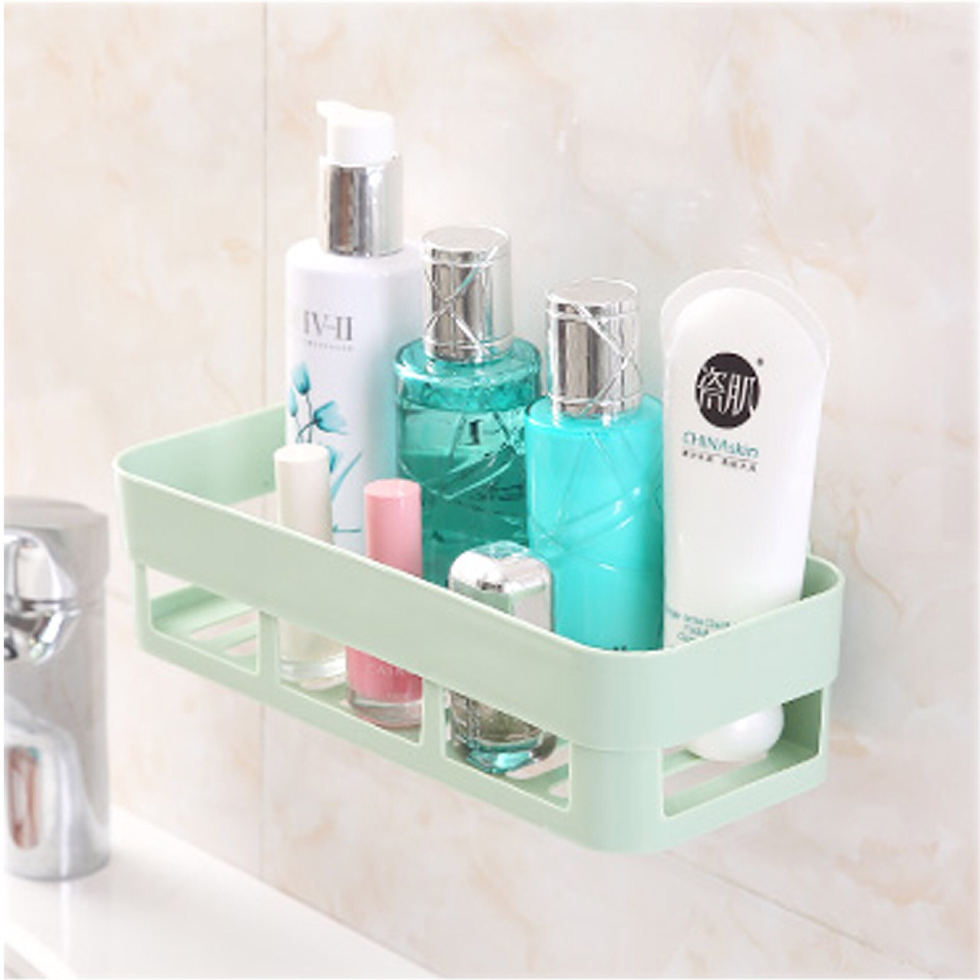 Badeværelse hylder væg hjørne opbevaringsholder arrangør bruser shampoo holder toilet sugekop opbevaring rack badeværelse tilbehør: Grøn