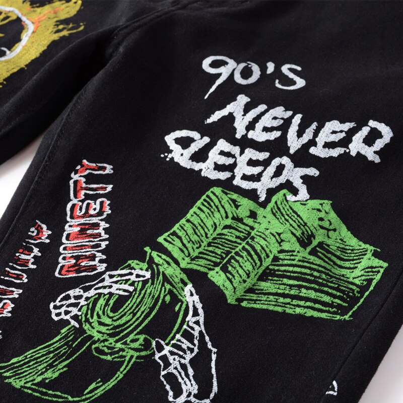 Streetwear heren jeans slim fit elastische persoonlijkheid bedrukte jeans heren nachtclub punk kokerbroek hiphop jeans