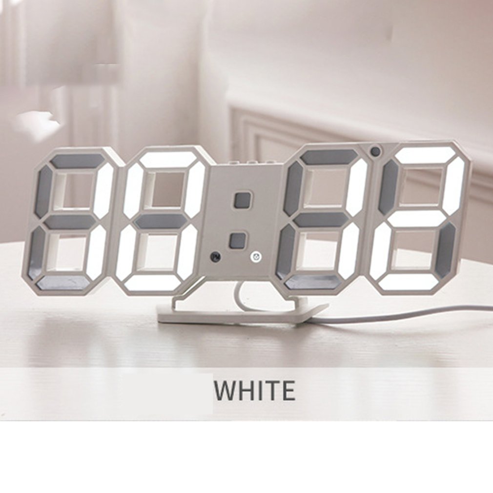3D Digital Alarm Clock Wall LED Number Time Clock Led Electronic Clock with Snooze Function practical: White