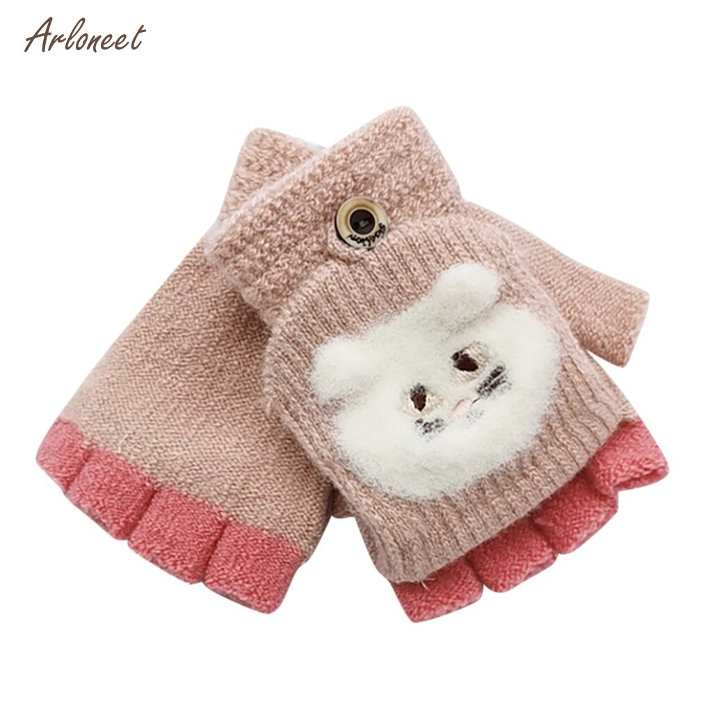 Winter Warm Knitted Convertible Flip Top Fingerless Mittens Gloves baby boy girl kids child children's kniited gloves mitten
