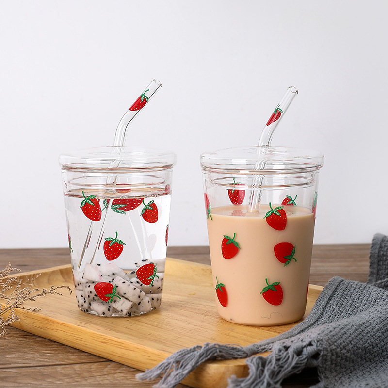 Tumblers med lock och sugrör glas 12 oz vattenflaska resemugg för vatten, saftglas kopp och klart lock halm