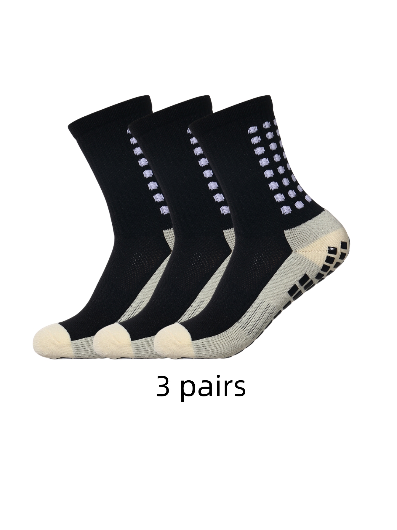 3 paar antislip klassieke sportsokken met zelfklevende punten, voetbalsokken: Black