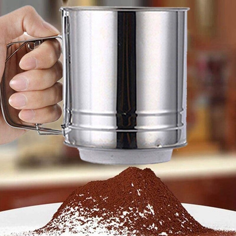 Handpressa fint nät mjölsikt-rostfritt stål -3 stycken-pulveriserade sockersifter diy bakverktyg