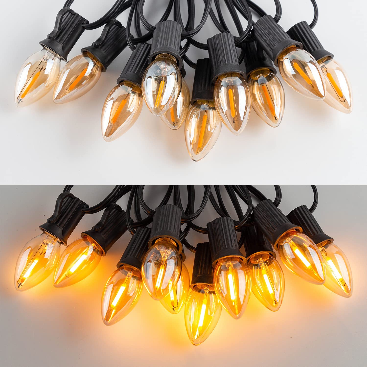 Outdoor C7 LED-Lichterkette, Vintage-Kerzenlampen mit E12-Fassungen, Feengirlande, Beleuchtung für Hochzeit, Geburtstag, Party, Dekoration: changeable / 300w / EU-Stecker