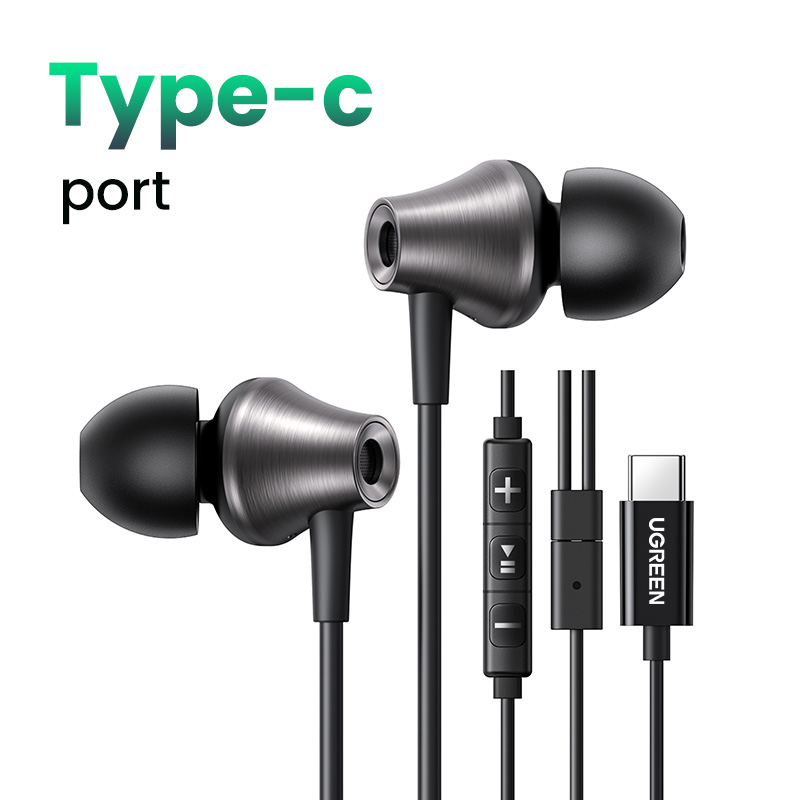 UGREEN Przewodowe słuchawki douszne USB typu C 3,5 mm z mikrofonem, przewodowe słuchawki douszne HiFi Stereo, dla większości z gniazdem 3,5 mm: green