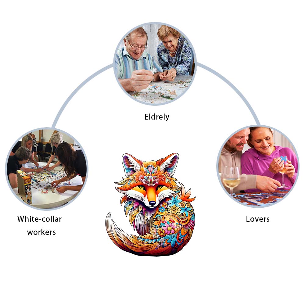 Wooden puzzle Fox Delicate box Irregular shape puzzle Gratitude adult stress reduction family interactive toy