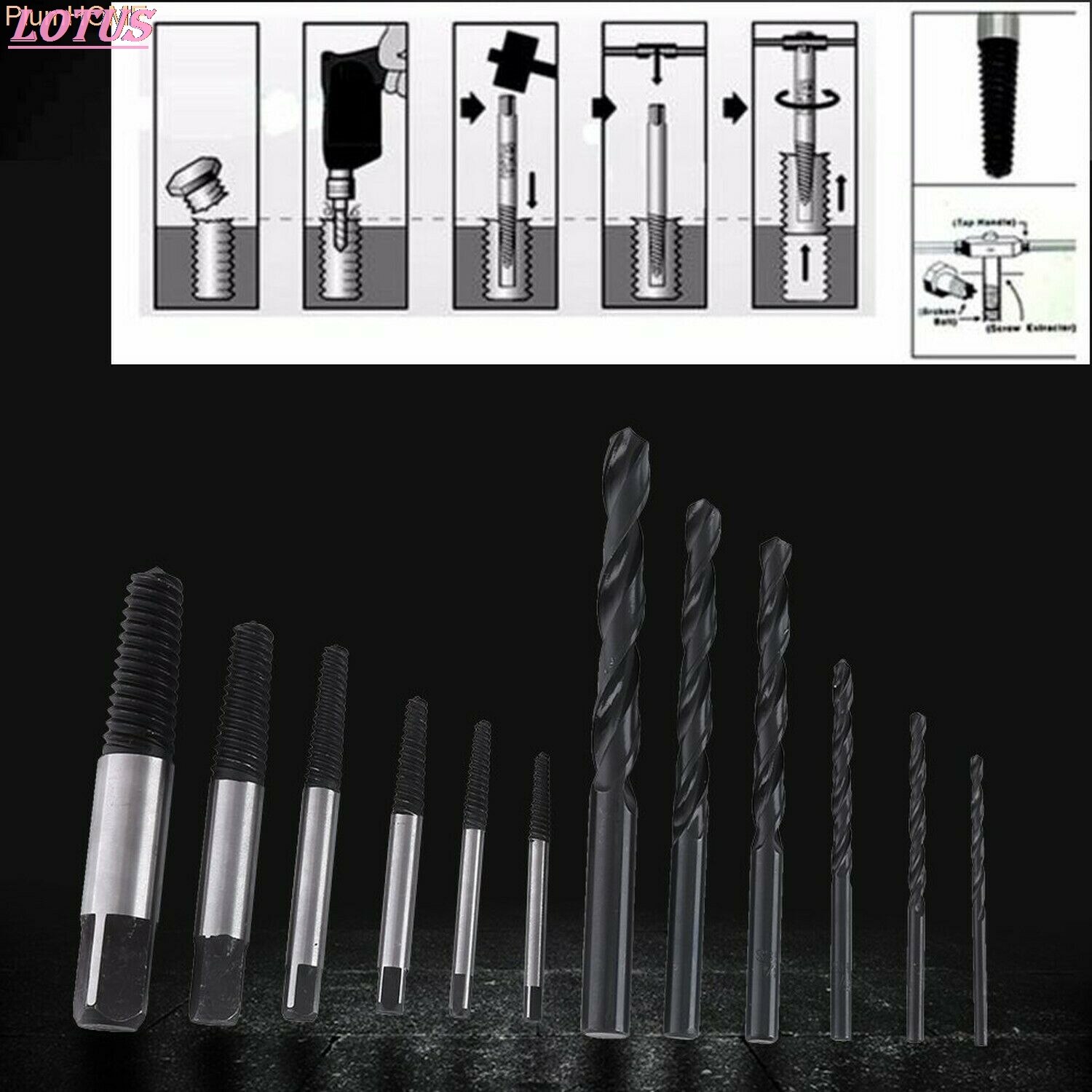 12PCS 19*10*4,5 cm Beschädigt Gebrochen Schraube Extractor Drill Bit Schraube Extractor Set Bolzen Entferner