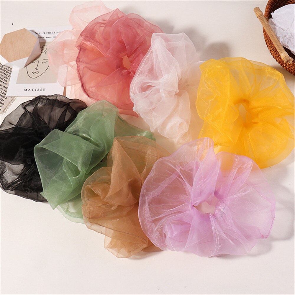Organza randigt hår scrunchie hår ringslipsar för flickor hästsvanshållare hårband elastiskt hårband håraccessoarer huvudbonader