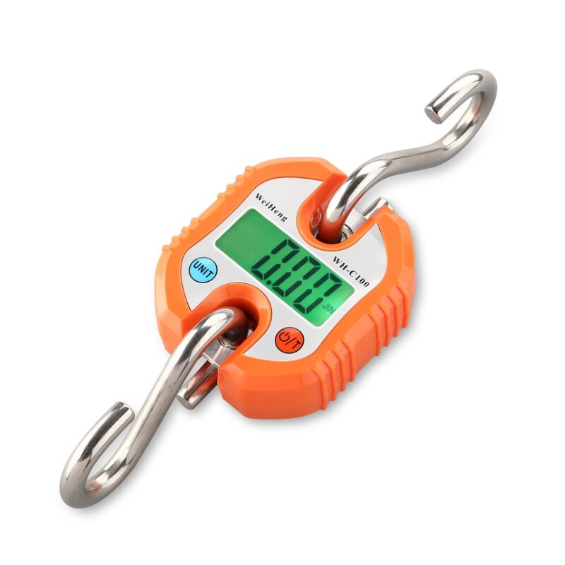 Báscula de gancho WeiHeng Digital de acero inoxidable, electrónica, resistente, de 150kg, 50g, báscula colgante, báscula de bucle LCD para peso: Naranja