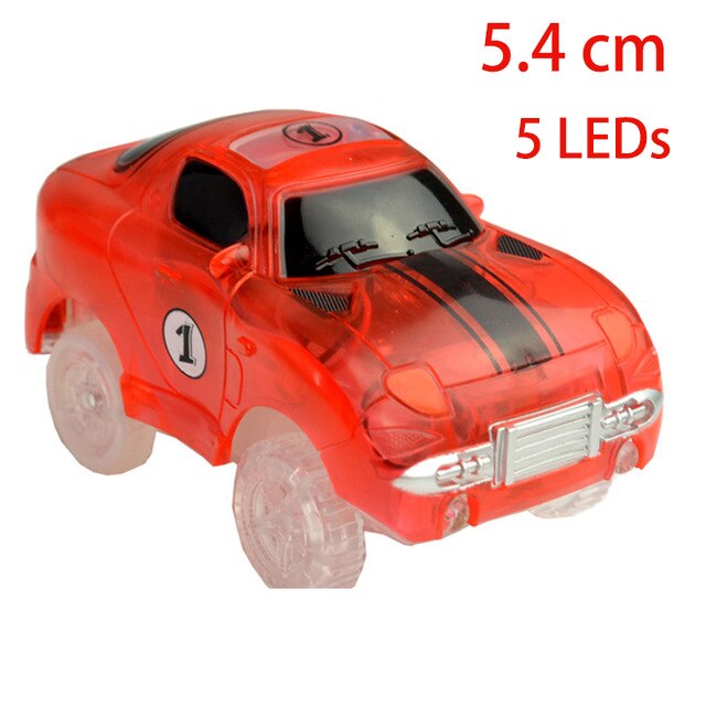 5 LEDs 5.4cm Magic Electronics LED Car Toys With Flashing Lights Educational Toys For Kids Birthday Xmas Play With Tracks: Red