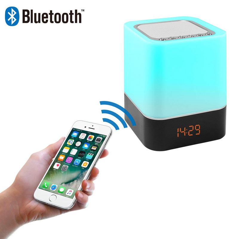 Touch Control Bedside Lamp with Wireless Bluetooth Speaker Table Alarm Clock Bluetooth with Changing Led Night: Default Title