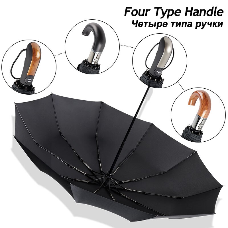 Classic English Style Umbrella Men Automatic 10Ribs 3Folding Strong Wind Resistant Umbrellas Rain Women Business Male Parasol