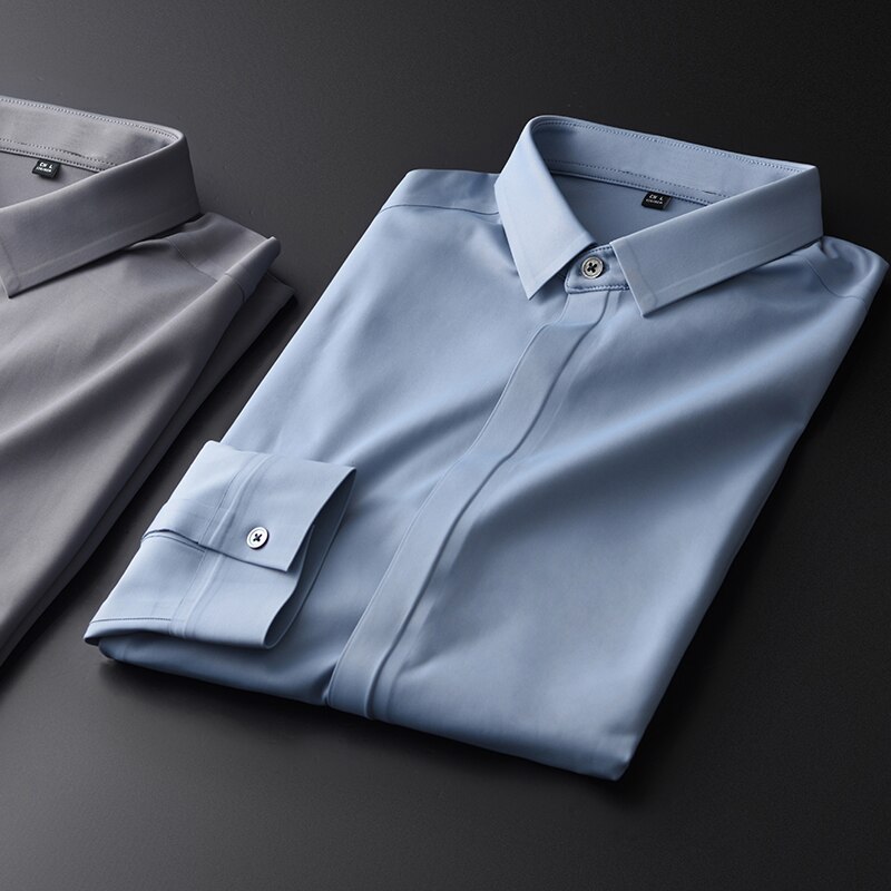 Einfarbig Herren Hemden Luxus Langarm Grau Blau Mens Kleid Hemden Herbst Und Winter Schlanke Herren Hemd Plus Größe 4XL