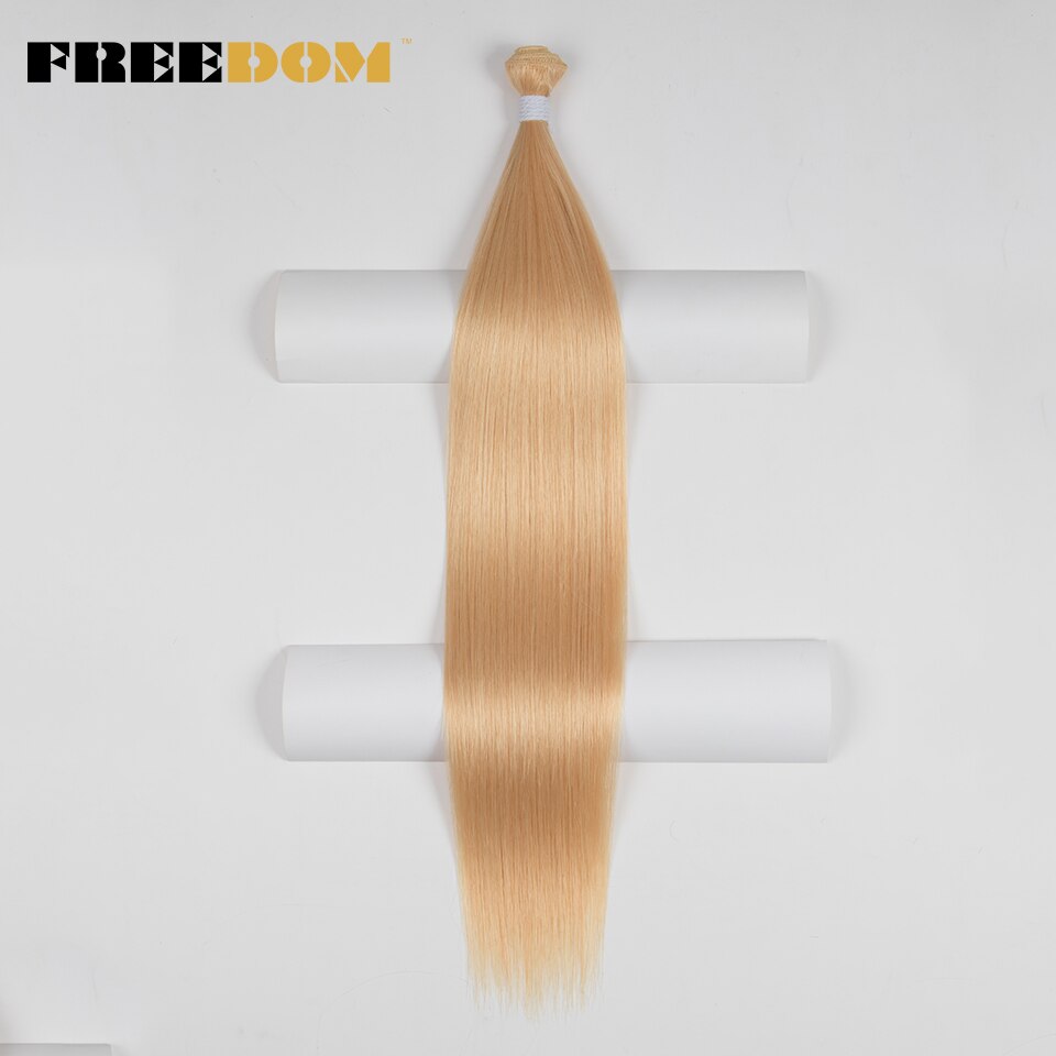 FREEDOM-mechones de pelo lacio de 24 pulgadas, extensiones de cabello sintético 100 marrón ombré, fibra de alta temperatura, 613G: TFC