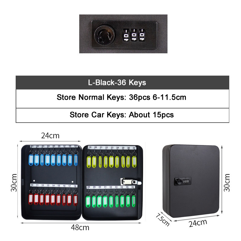 20/28/36 Keys Storage Box Combination Key Lock Multi Keys Classification Organizer Safe Box For Home Office Factory Store: L-Black-Code