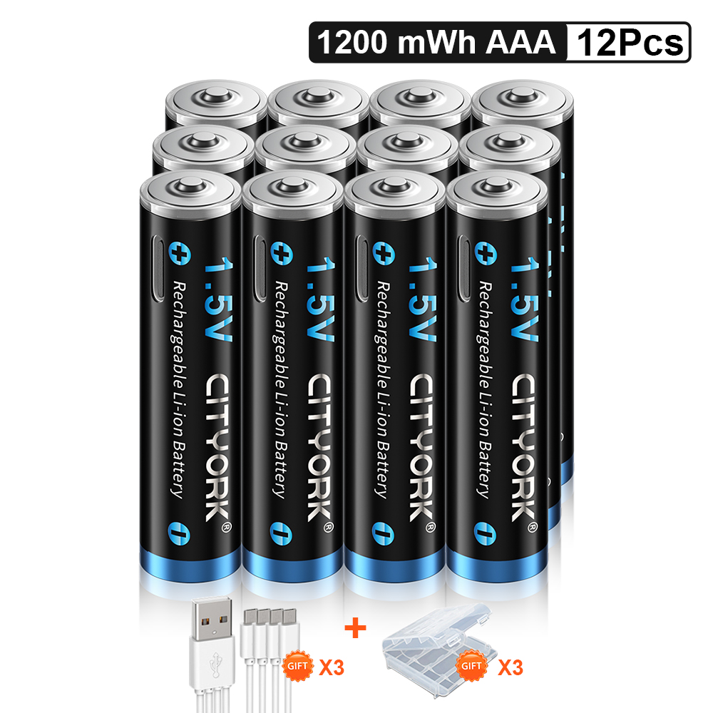 Reale Kapazität 1200mwh 1,5 v usb aaa Lithium-Akku aaa Lithium-Ionen-Akku + USB-Kabel niedrige Selbstentladung aaa Batterie: YELLOW