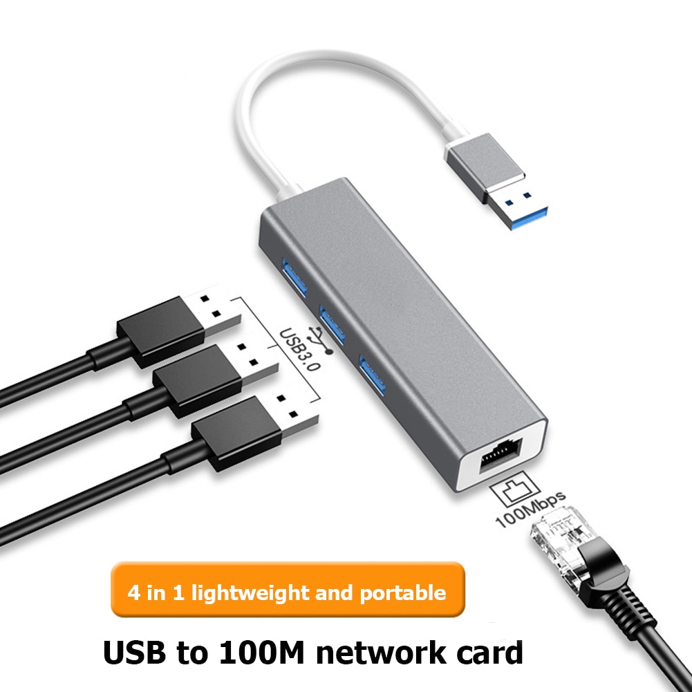 USB to 5Gbps 3 USB 3.0 RJ45 10/100Mbps Wired Ethernet Network Card LAN Adapter Hub Converter for Windows Mac OS Linux