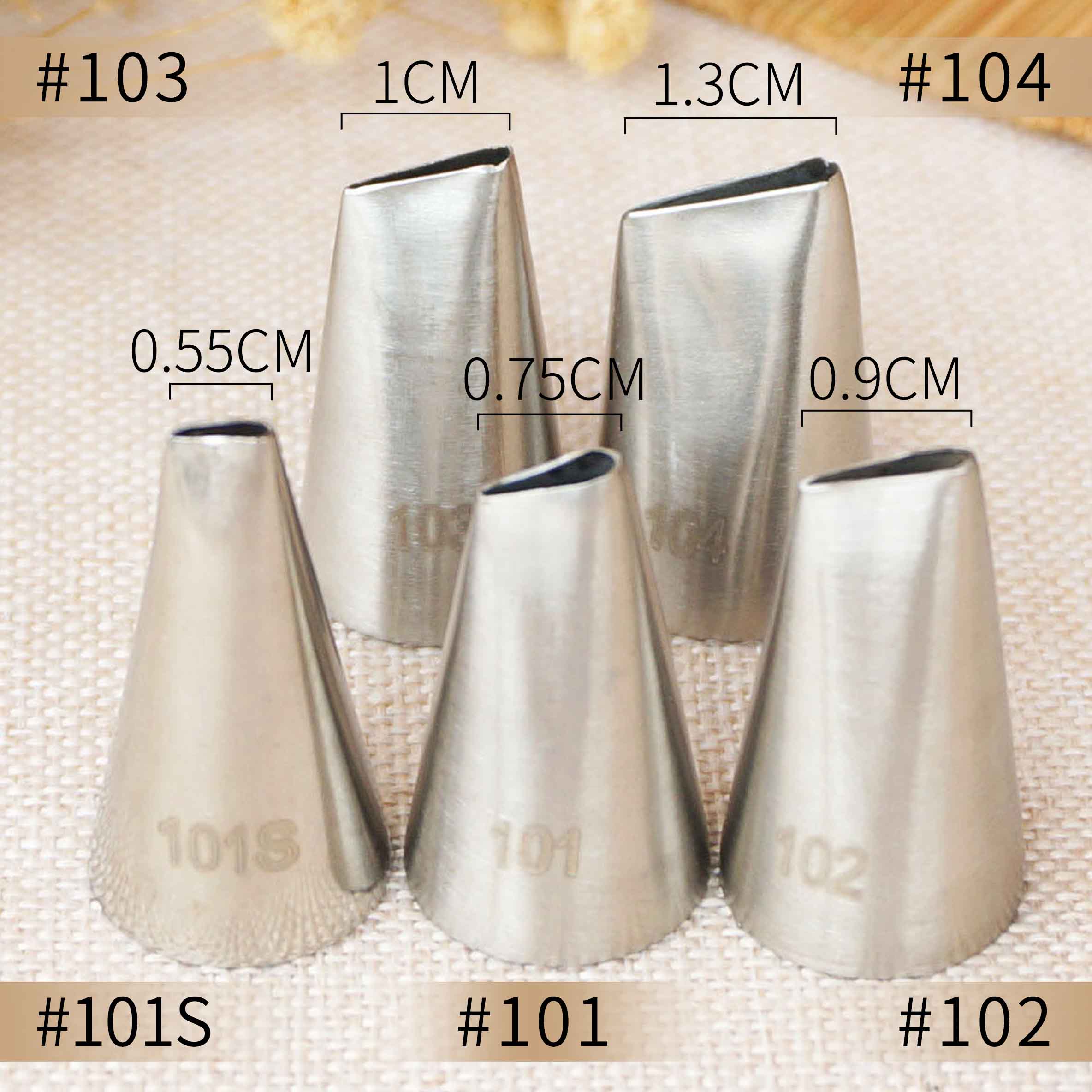 #101S #101#102#103#104 Piping Nozzle For Creating Rose Petal Shape Decorating Icing Tip Baking &amp;Pastry Tools Bakeware Small Size: 101S 101 102 103 104