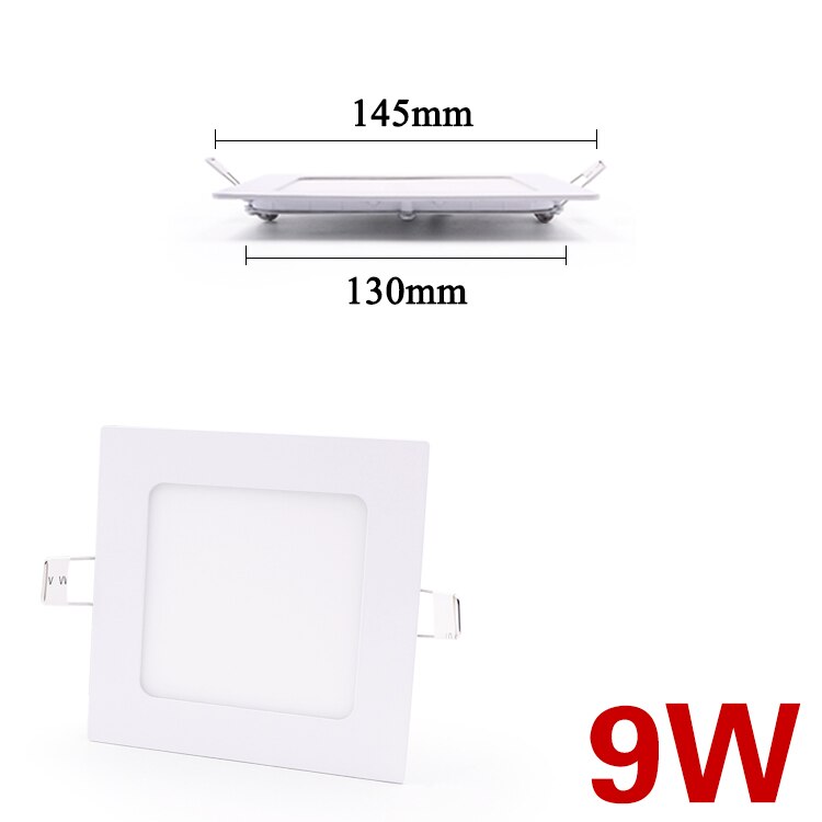 LED panel light Ultra thin Downlight lamp 3W 4W 6W 9W led ceiling lights recessed grid downlight slim round panel light: Square white 9W