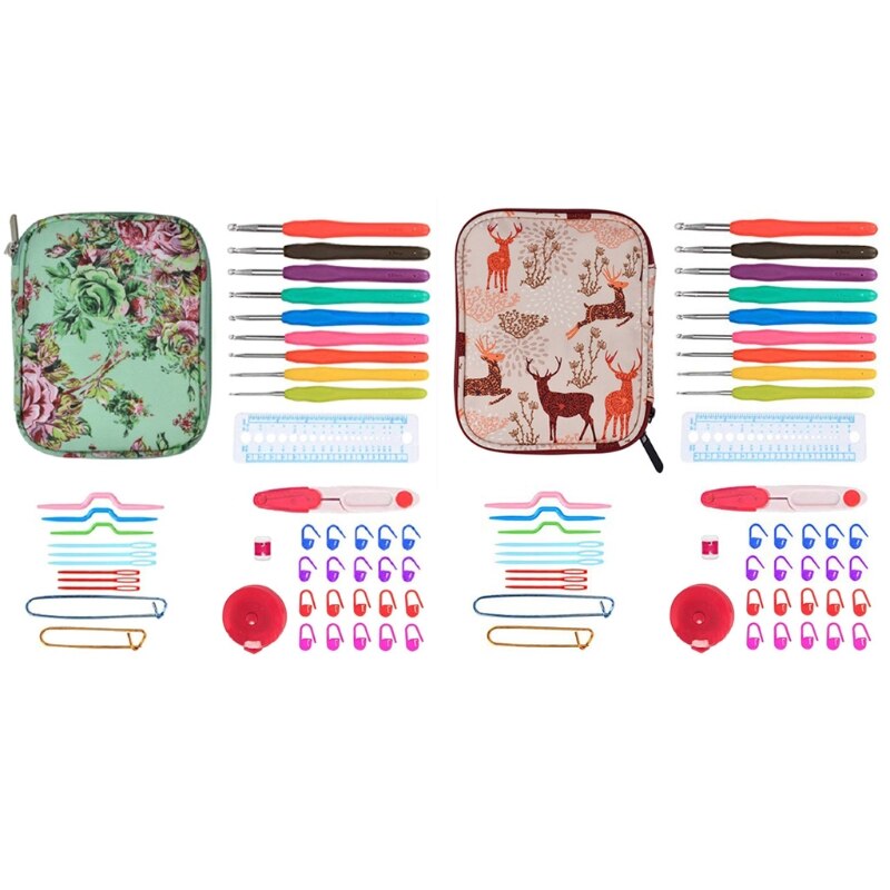45Pcs Ergonomic Crochet Hook Needles Set with Storage Case Organizer Knitting Accessories DIY Hand Craft Knitting Tools