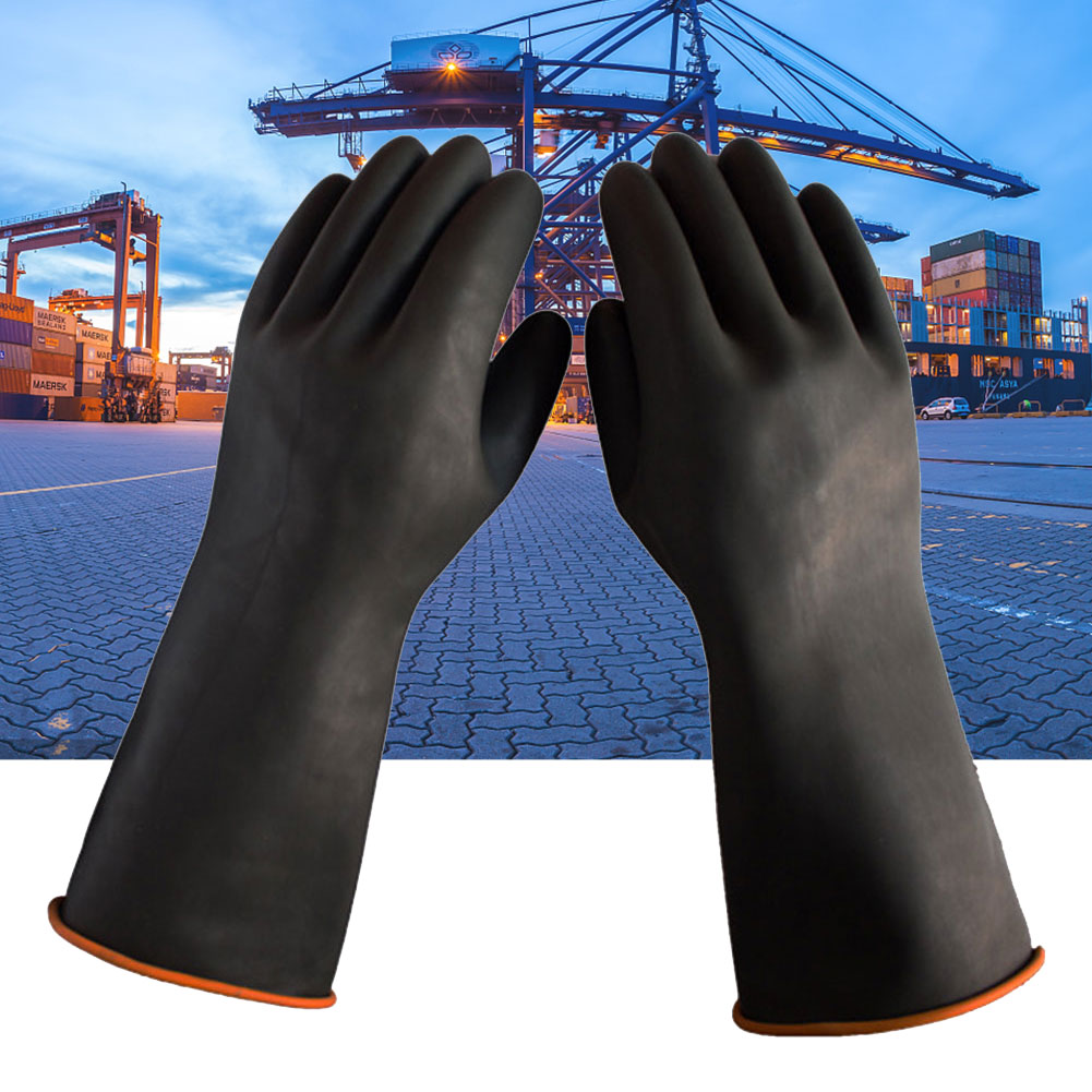 Long Gauntlets Black Thicken Heavy Duty Resist Acid Gardening Oil Protective Chemical Gloves Alkali Latex Industrial Safety Work