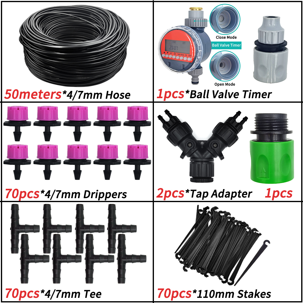 WUJIE 5-50M Tuin Micro Druppelirrigatie Automatische Besproeiingssysteem Kit Timer Controller DIY Mist Spray Koeling voor Potplanten: Oranje
