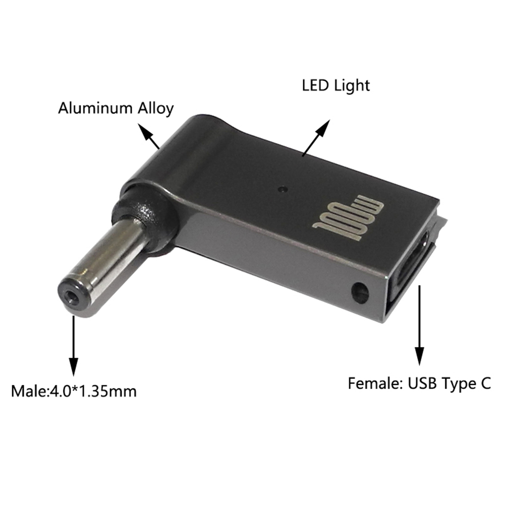Convertisseur de puissance 100W 5a PD, Jack de déclencheur cc à Type C femelle 5.5/7.4 en alliage de Zinc avec tête légère, adaptateur pour ordinateurs portables Dell/HP/ASUS