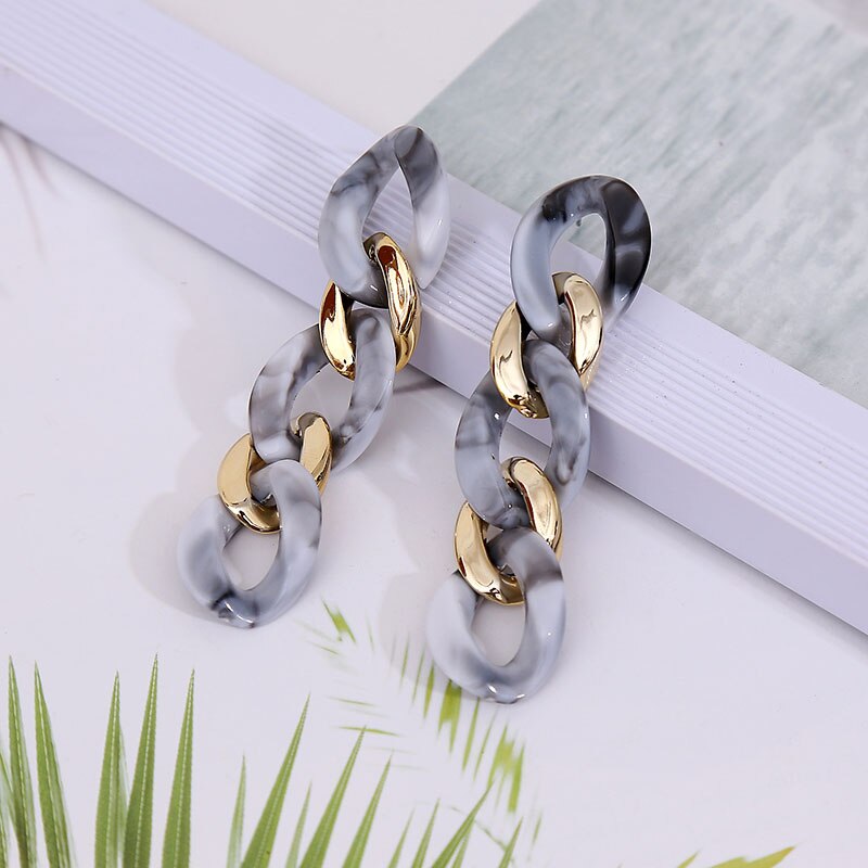 Trendy Long Chain Acrylic Vintage Earrings For Women Geometric Brown Resin Statement Earring Retro Jewelry: E909-2