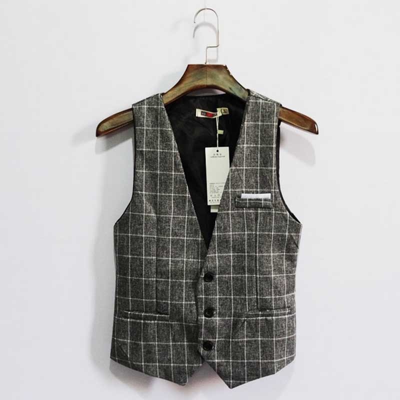 Gilet de costume Slim Vintage anglais pour hommes, gilet d&#39;affaires, gilet coréen à carreaux, vêtements pour hommes 7XL
