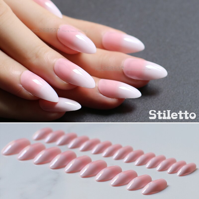 Jelly naakt wit gradiënt doodskist nep nagels stiletto nagels mooie roze medium natuur Valse nagels Volledige Nail end product 24 stuks: Stiletto