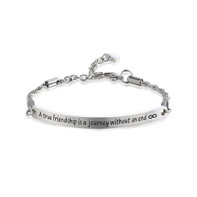Friendship Sisters Bracelets Bangle Always my sister forever my friend Quote Engrave Bracelet Stainless Steel Women Jewelry: Silver-Inifity