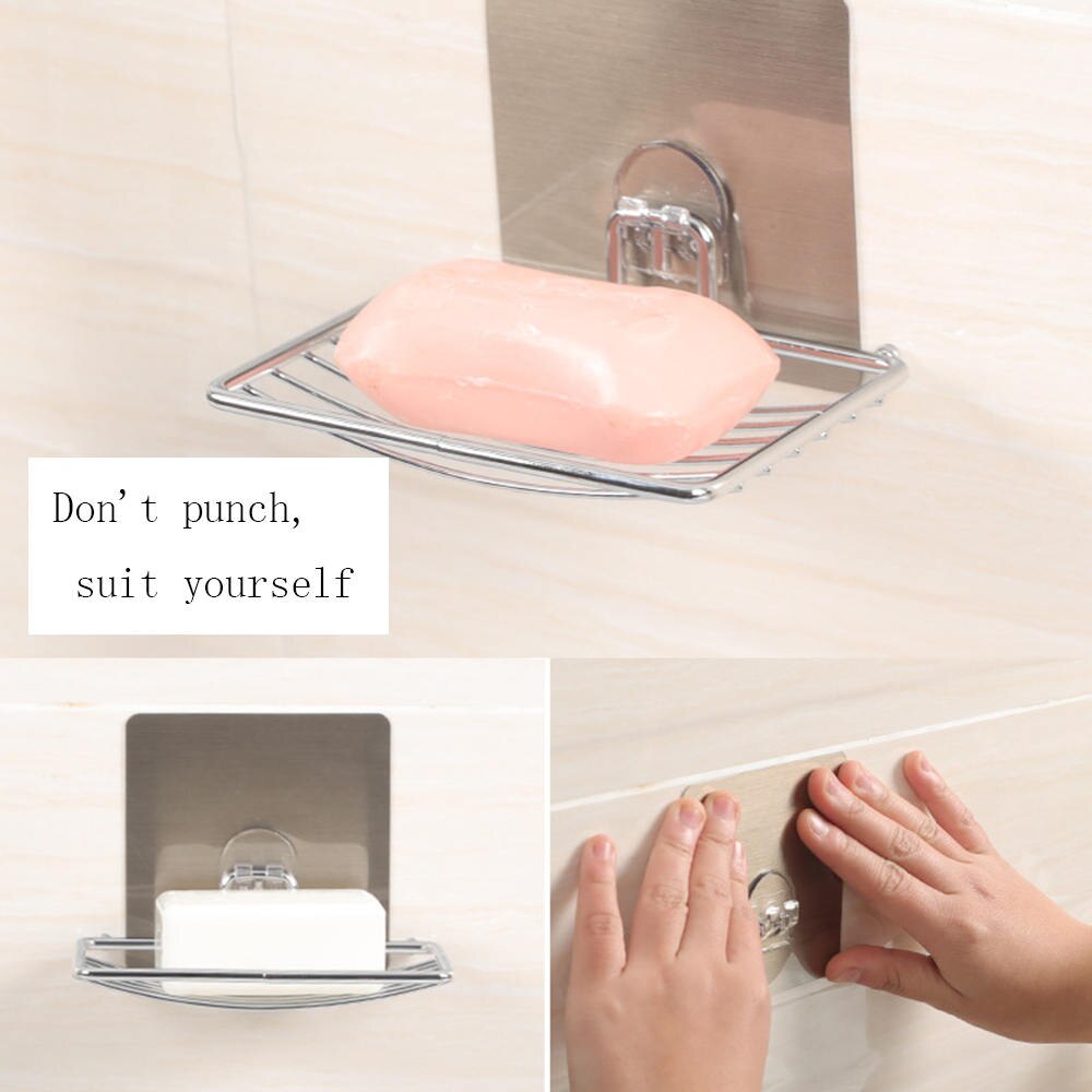 Rustfrit stål sæbeopbevaringsholder selvklæbende opbevaring sæbestativplade sliver brusebad til køkkenbadeværelset tilbehør