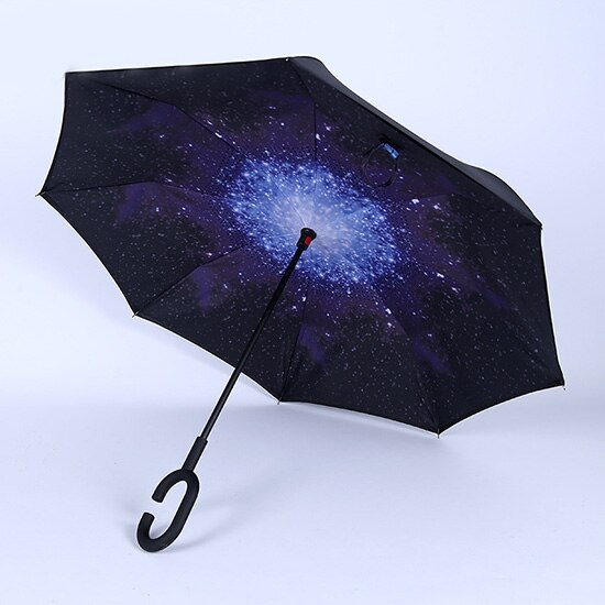 JPZYLFKZL Freies stil Kreative Lange Schaft Doppel Schicht Invertiert Regenschirm Winddicht Reverse C-Haken männlichen golf regenschirm reverse: WHITE