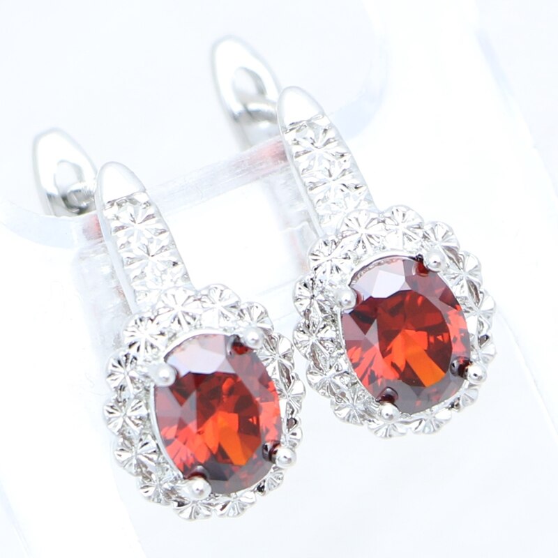 Anillo granate, pendientes, colgante, collar, joyería dulce, conjunto de joyas de plata de ley 925 para mujer, caja de gratis