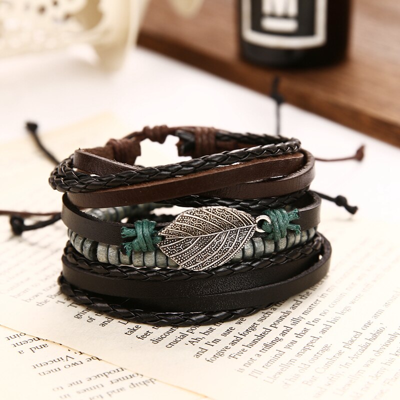 Daxi herr armband för herr berlocker armband pärlband armband tillbehör flätat läder armband herr smycken: Ifs 00715