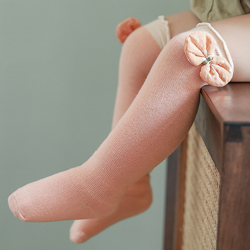 Baby-mädchen-socken, herbst, kleinkind, schleife, kniehoch, lang, weich, niedlich, freundlicher, weihnachtssocke, baumwollrüsche, neugeborenensocke für 0-3- jährige